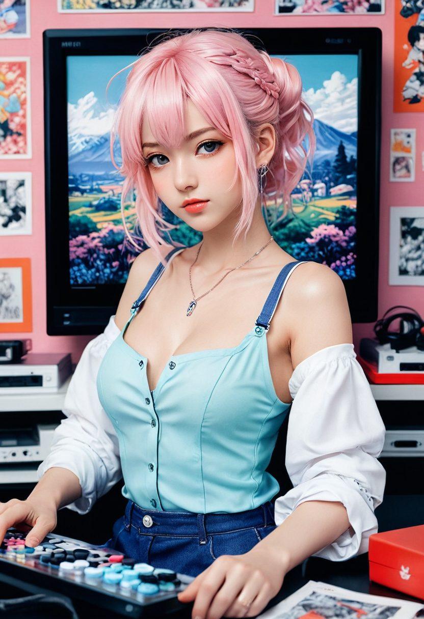 An artistic reinterpretation of a traditional manga scene merging into a digital pixelated world, showcasing a sensual character transitioning from ink drawings to vibrant pixel art. Include elements of both classic manga with intricate linework and modern soft pastel colors to represent adult themes while ensuring tastefulness. Background shows blurred gaming icons and hentai influences blending with the characters. 3D effect. vibrant colors.